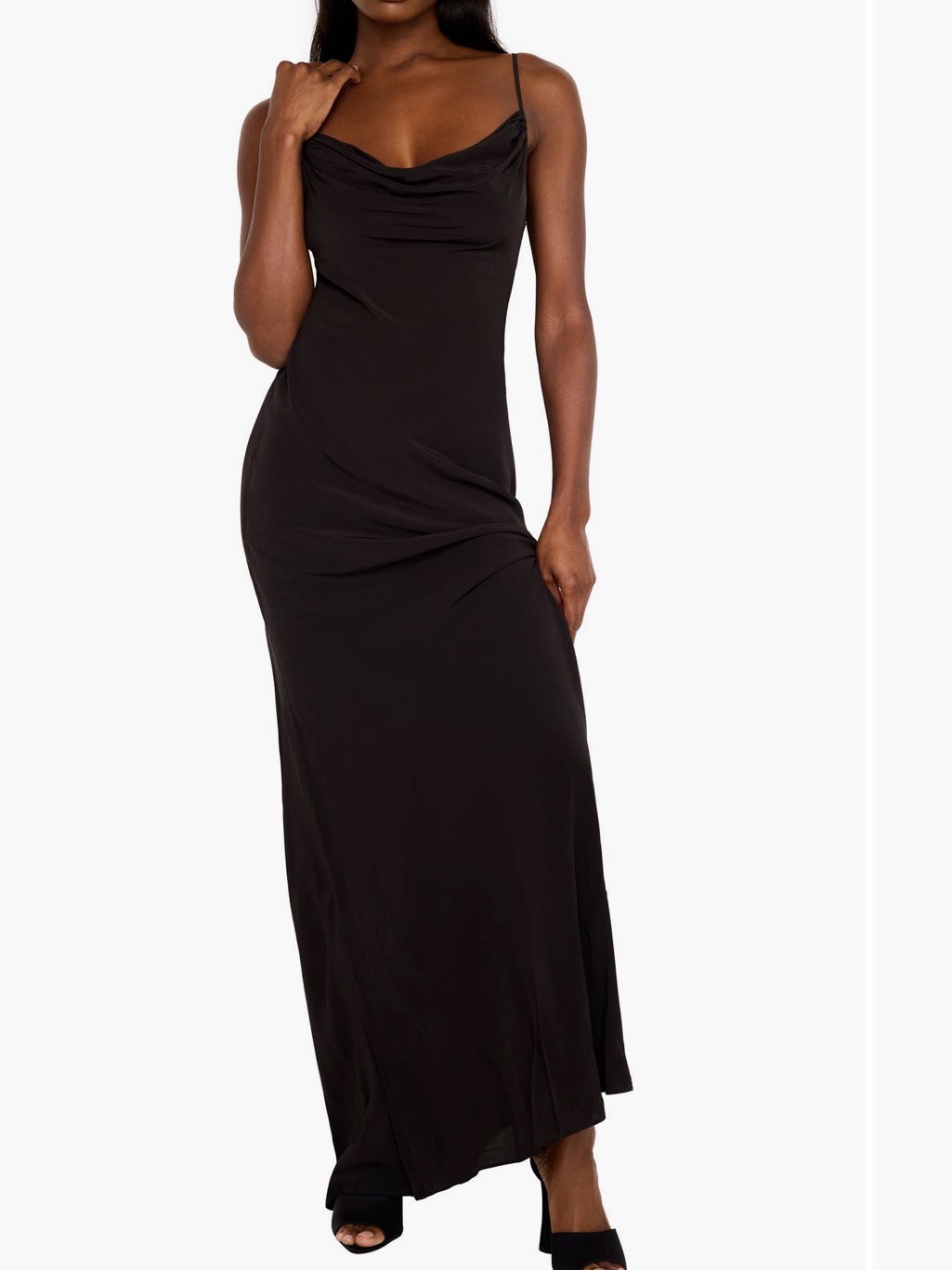 Nwt Good American Black Slip Maxi Dress With Cowl Neck Size 2xl